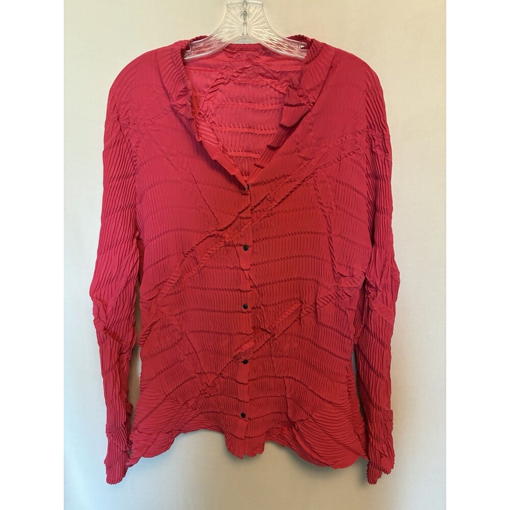 Babette Button Down Pink Crinkle Shirt Snap Button Down Blouse Top Size XL